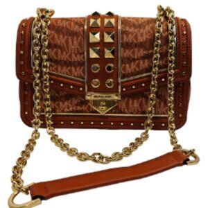 Michael Kors Soho Large Animal Print Logo Shoulder Bag Deep Orange NWT
